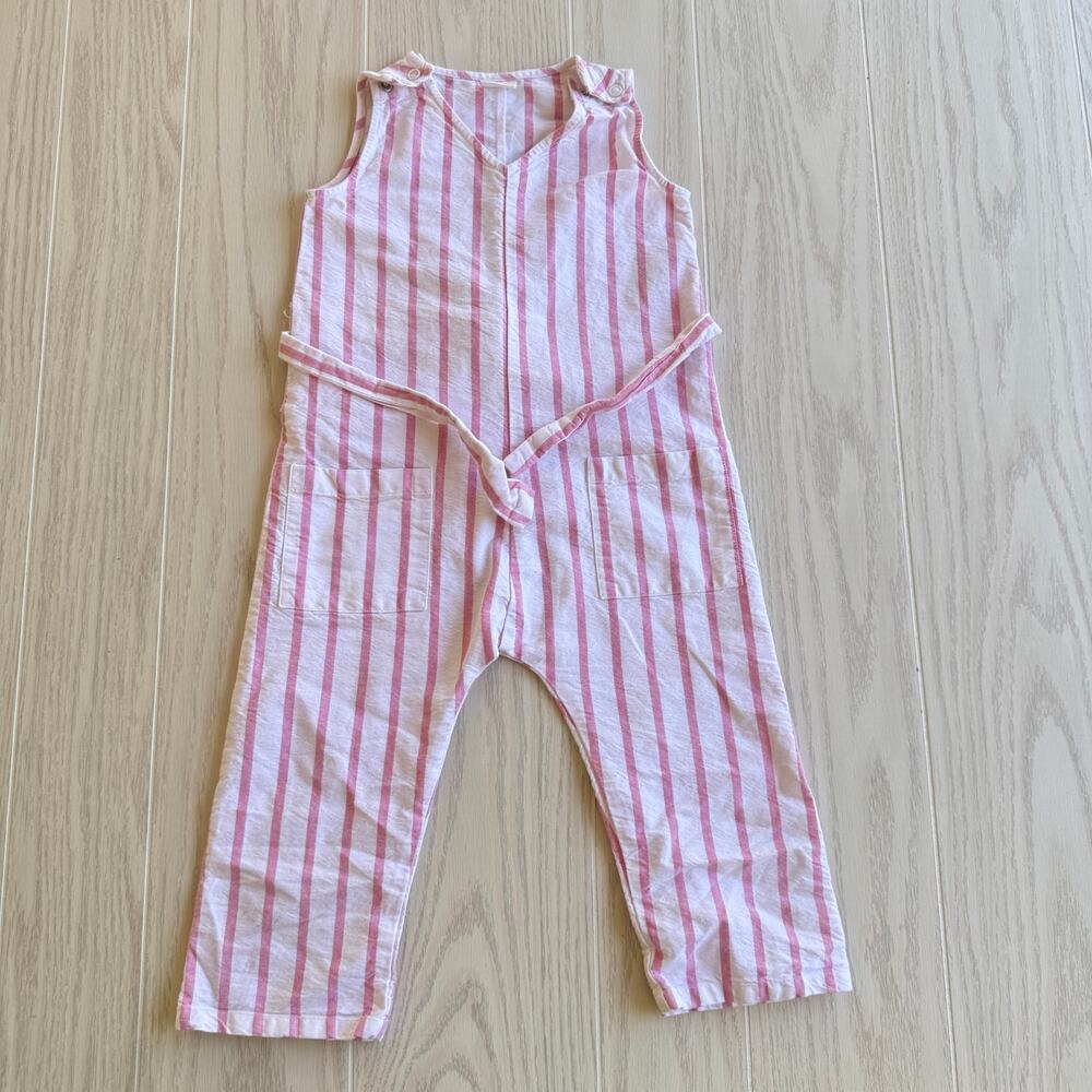 Stem Girls 3T Organic Cotton Striped Belted Jumpsuit